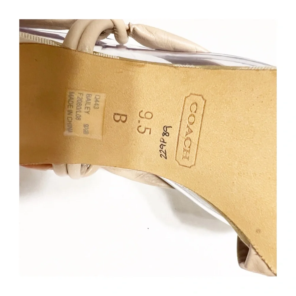 Coach Tan Leather Slingback Sandals with Elegant Chriss Cross Bow Design Heels